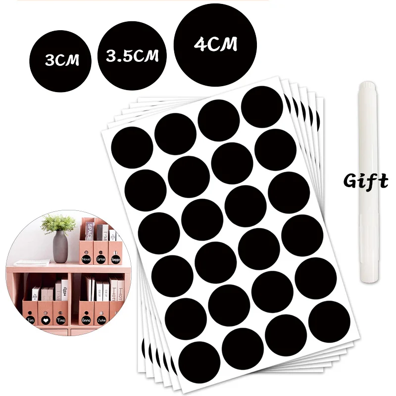 Round Black Waterproof Blackboard Sticker Labels Chalkboard Kitchen Spice Label Stickers Home Bottles Tags Erasable Marker Pen | Канцтовары