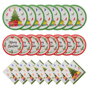 

1 Set Decorative Delicate Xmas Paper Tableware Festival Tableware Party Supplies Party Dinnerware Napkin Cup Dish for Christmas
