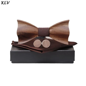 

Wooden Bow Tie Men Women 3D Embossed Square Scarf Cufflinks Set Wedding Business Party Dating Jewelry Decoration Husband Gift
