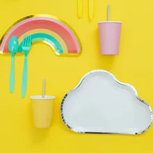 Новая серия радужных облаков набор столовых приборов на день рождения одноразовые столовые приборы бумажные тарелки и стаканы вечерние принадлежности