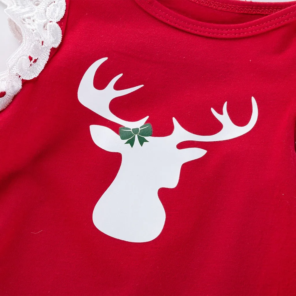 Baby Bodysuit Boys Girls Clothes Newborn Infant sleeveless Lace Printing Bodysuit+Hair Band Outfits Christmas Baby Onesie Set