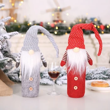 

Santa Claus Dwarf Doll Wine Bottle Cap Bag Hat Clothes Decoration Christmas Wine Bag Gift Bag Candy Bag