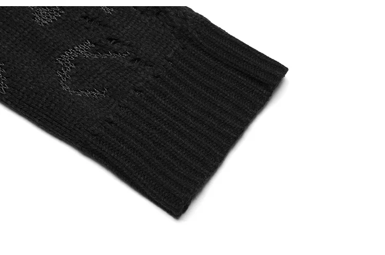 Панк RAVE девушки v-образным вырезом с длинными расклешенными рукавами плеча Вырез трикотажные свитера осень зима черный женский свитер