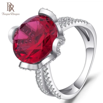 

Bague Ringen 925 Silver Ring For Women With Round Shape Red Ruby Gemstone Charm Women Fine Jewelry Wedding Party Gift Wholesale