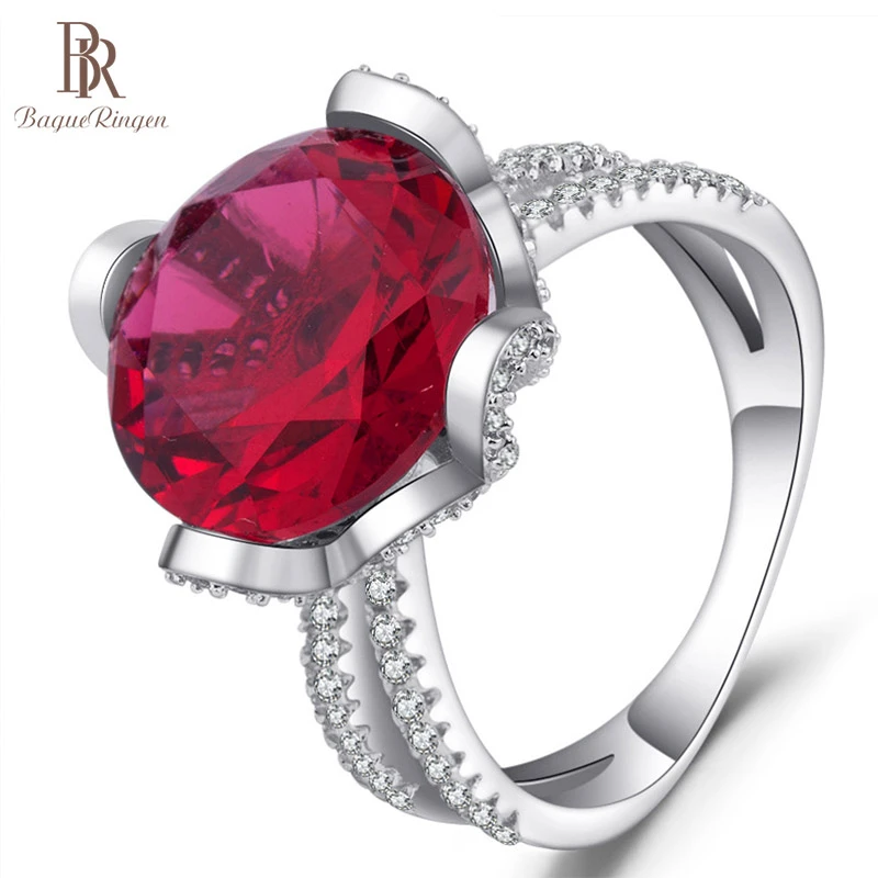 Кольцо Bague Ringen 925 Серебряное кольцо для женщин круглой формы с красным
