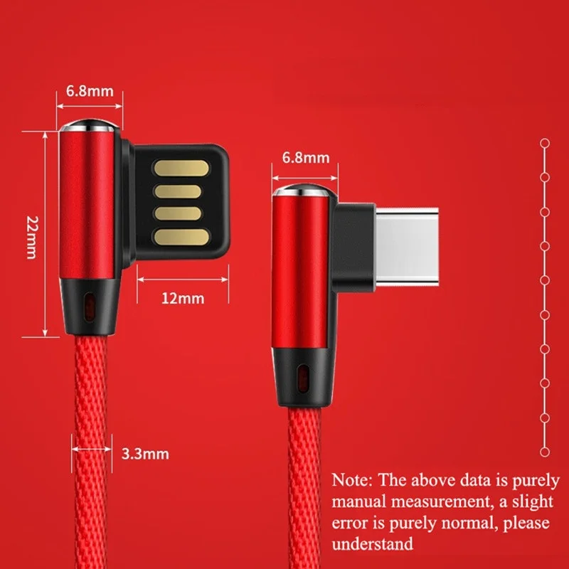 1 м двойной локоть 2.4A type C кабель для Xiaomi Redmi Note 7 для samsung S10 S8 S9 кабель для быстрой зарядки type-C USB кабель для передачи данных