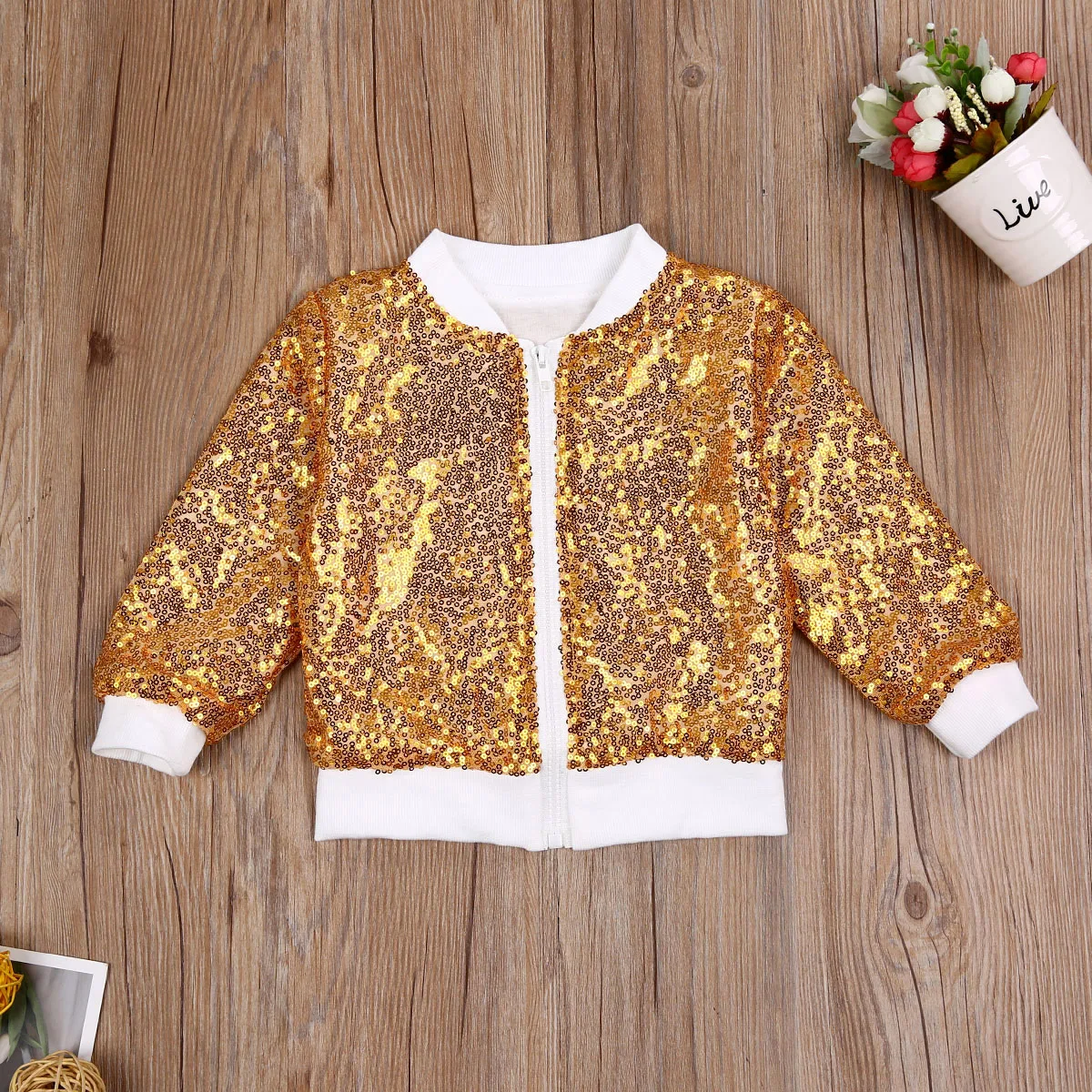 

Pudcoco Toddler Baby Girl Clothes Outwear Long Sleeve Round Neck Sequin Zipper Coat Causal Clothes Baby Girl Autumn