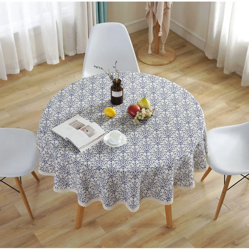 

Round Tablecloth Cotton Blue Blue And White Porcelain Lace Table Cloth Table Cloth Tea Table Fabric Art Cover