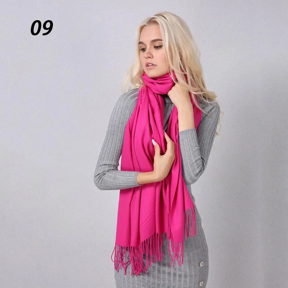 Sparsil женские новые простые кашемировые толстые шарфы классические кисточки 200x65 большой пашмины зимний теплый приятный для кожи шарф хиджаб шали - Цвет: 09-Rose Red