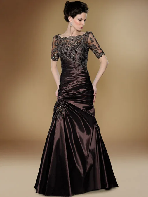 

Hand Made Beading Lace Applique Wedding Mother Gowns Vestidos de Madrina Taffeta Plus Size Mother of the Bride Dress(MO-8270)