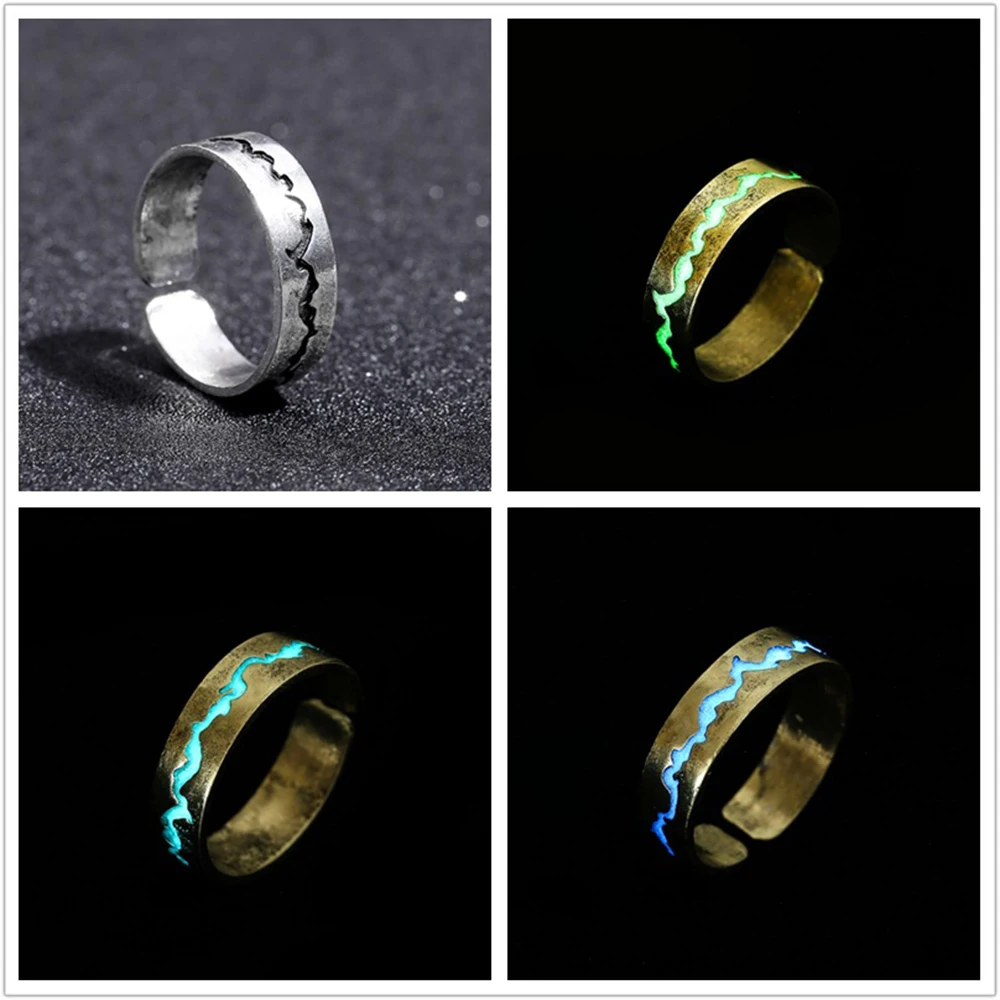 1PC Glow In The Dark Ring Men Women Alloy Luminous Band Ring Jewelry