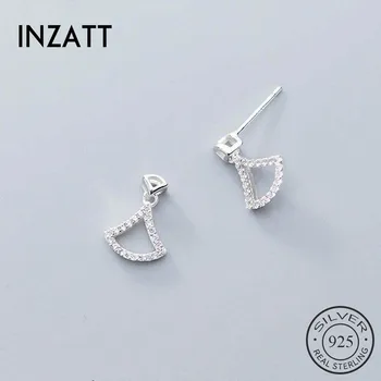 

INZATT Real 925 Sterling Silver Zircon Leave Stud Earrings For Fashion Woman Party Minimalist Fine Jewelry Cute Accessories Gift