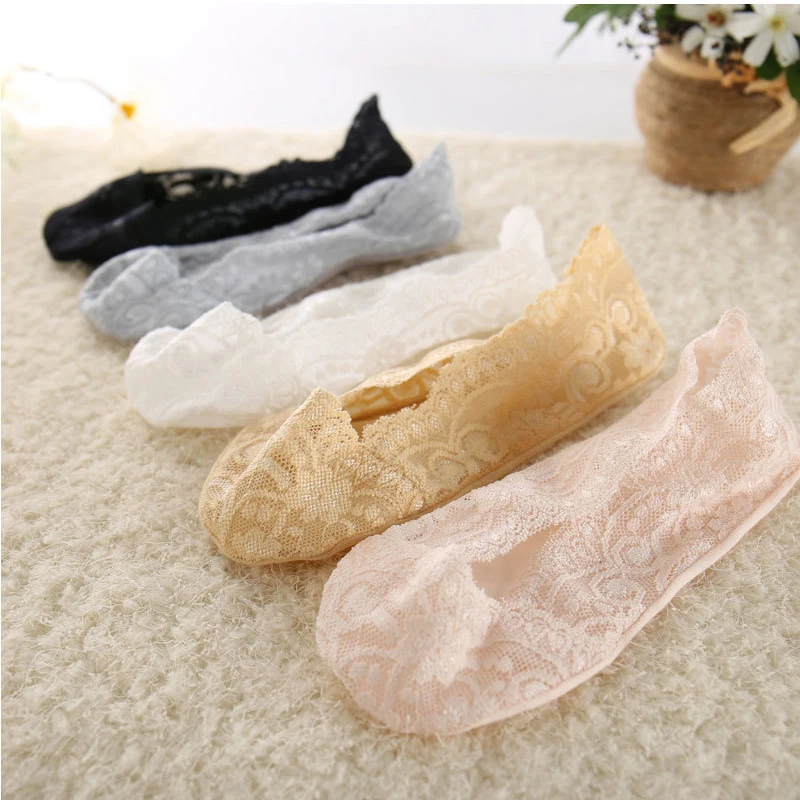 

Women's Short Socks Lace Socks Boat Socks Female Cotton Spring Autumn ​Shallow Mouth Invisible Thin Cute Silicone Non-slip Socks