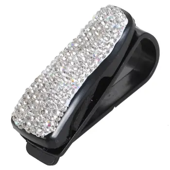 

Auto Fastener Clip White Rhinestone Diamond Car Sun Visor Glasses Sunglasses folder Ticket Receipt Card Clip Storage Holder Clip