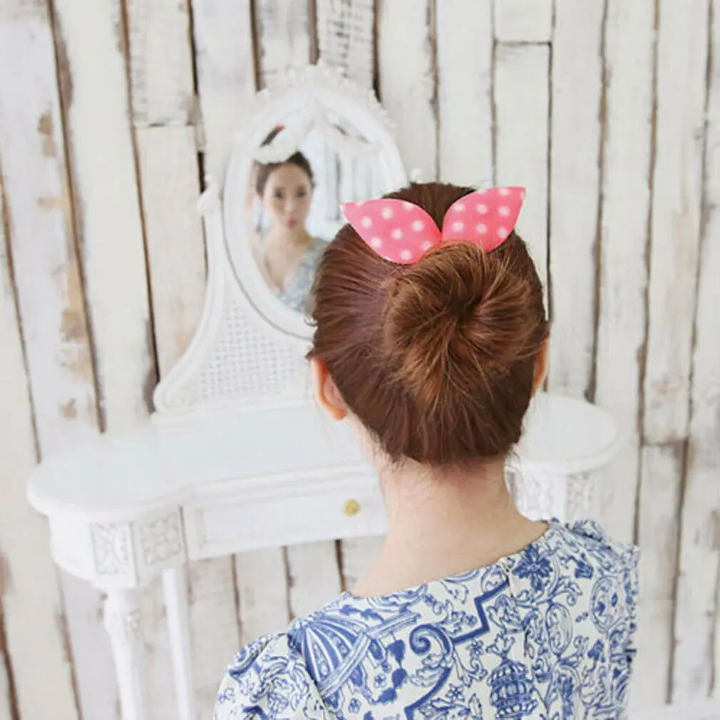 Hair Accessory Women Bunny Ear Sponge Hair Twist Styling Clip Stick Bun Maker Braid Magic Tools Floral Polka Dot Female Hairband
