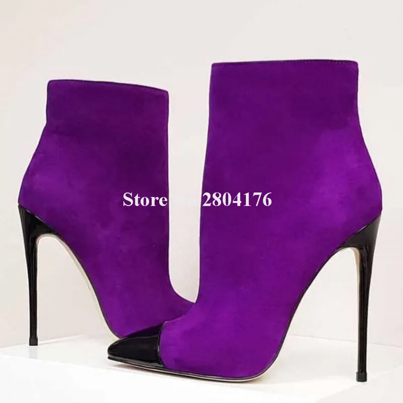 

Women Elegant Pointed Toe Patchworl Stiletto Heel Short Boots Black Pointed Toe Suede High Heel Ankle Booties Club Dress Shoes