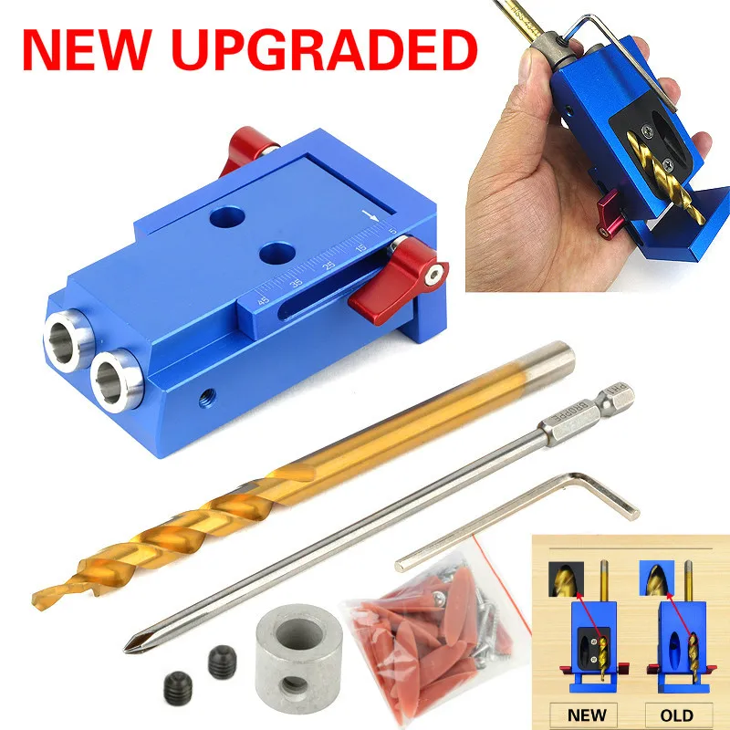 

UPGRADED Mini Kreg Style Pocket Hole Jig Kit System for Wood Working & Joinery and Step Drill Bit & Accessories Wood Work Tool