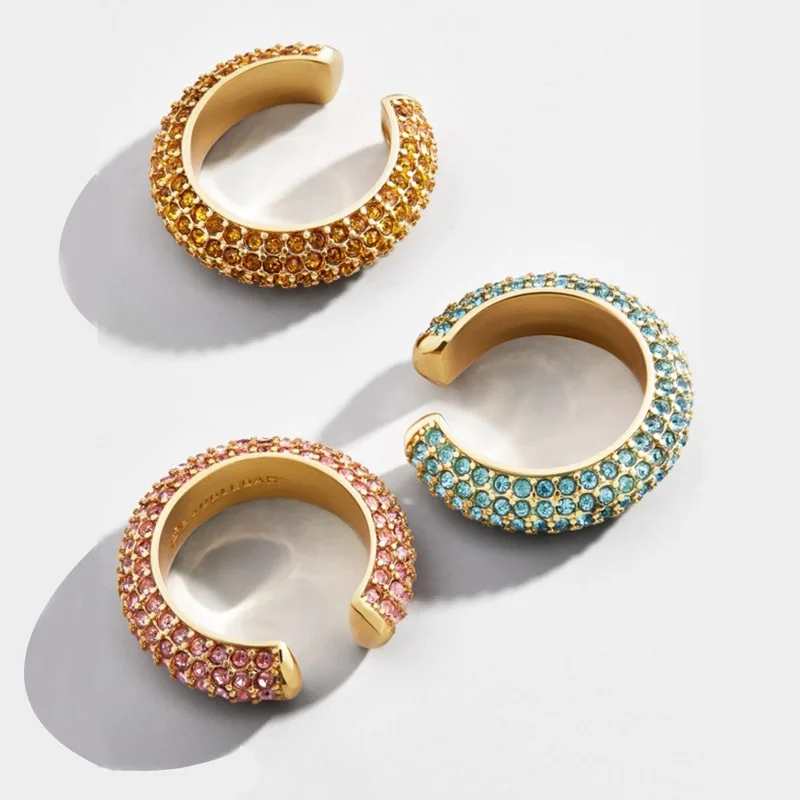 Fashion Personality C-Shaped Crystal Clip Earrings for Women Hot Sale Simple Metalli Alloy Colorful Zircon Fine Jewelry |