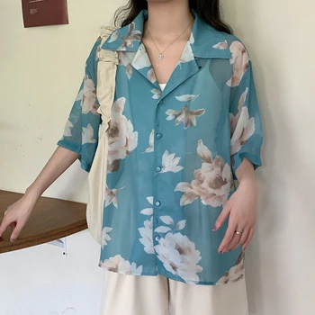 

COIGARSAM Vintage Short Sleeve Shirt Womens tops New Summer Thin Women shirts 1026