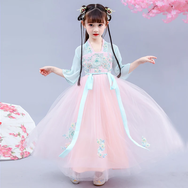 Китайский костюм для девочек Hanfu, Детские старинные китайские костюмы, платье принцессы для девочек, сценическое платье Hanfu