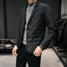 Mantaux Homme Повседневная Высококачественная Теплая мужская брендовая одежда, приталенный костюм с отложным воротником, новые зимние мужские пуховики на утином пуху, деловые куртки