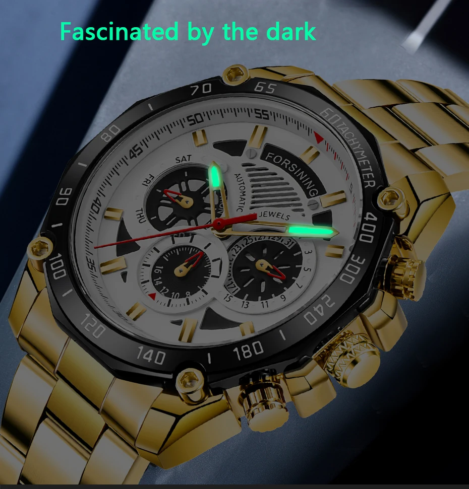 FORSINING Брендовые мужские автоматические часы роскошные механические часы с скелетом мужские золотые часы из нержавеющей стали Relogios Masculino