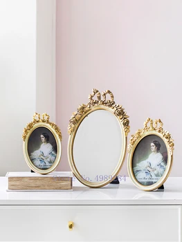 

Creative Resin Gold Retro Photo frame Picture frame Bow mirror tray Desktop storage Photo display Modern home decorations