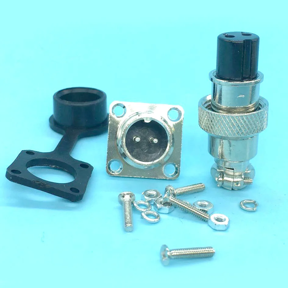 

2 Sets GX12 2-Pin Male Female 12mm Square Aviation Socket Plug Panel Cable Connector With Dust Cover Cap Screw