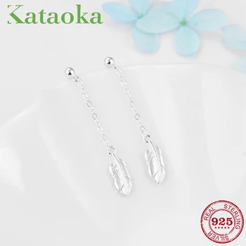 

New 925 Sterling Silver Glamour feather Long Dangle earrings For Women Earring Fashion Earring Jewelry Gift 2018