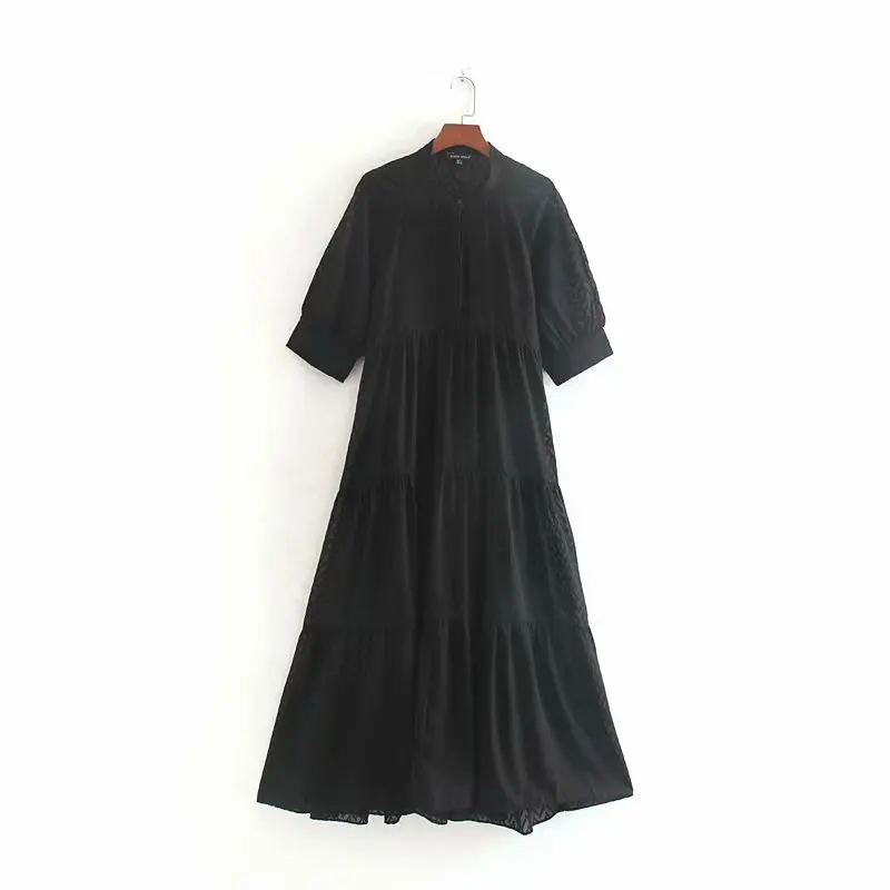 Женское элегантное шифоновое платье миди с оборками и волнистым узором, осень, свободное женское платье с рукавом три четверти, D3592