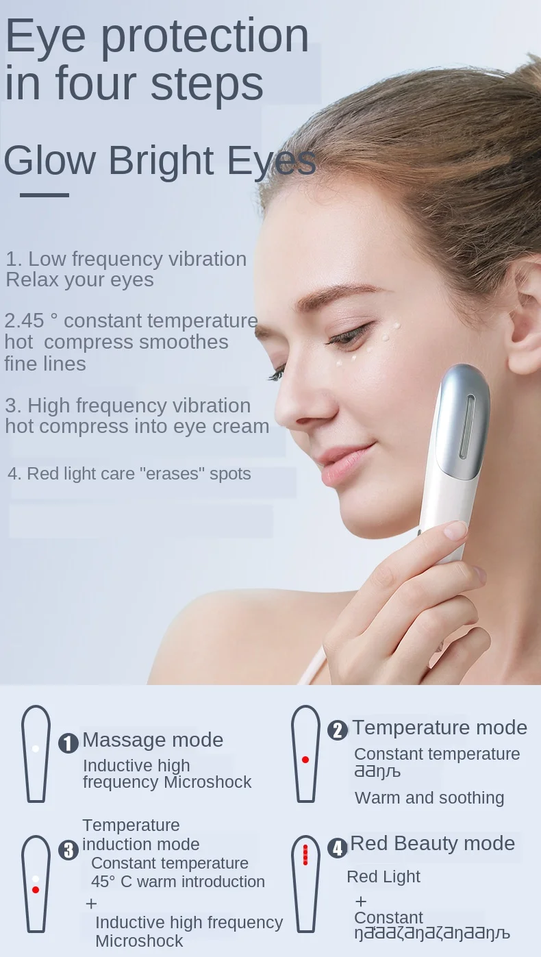 Rejuvenescimento da Pele Distante-infravermelho Aquecimento Olho Massageador Elétrico Rosto Beleza Caneta Vibração Escuro Círculo Rugas Remoção Ferramenta 12 Utensílios de cuidado facial
