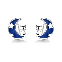 925 пробы, серебряные серьги-гвоздики с изображением кота, Луны, звезды для женщин, детей, женщин, женские серьги