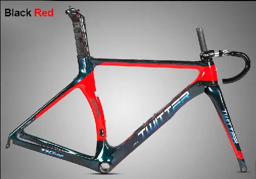 Twitter T10pro-discolor дорожный велосипед углеродная велосипедная Рама изгиб руль 4 в 1 700c рама углеродная 44*54 круглая гарнитура BB92 - Цвет: Black Red