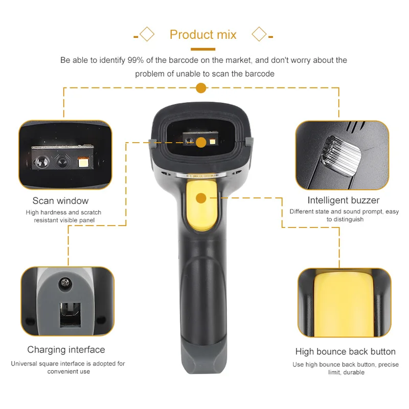 Беспроводной сканер штрих кодов портативный карманный 1D/2D QR 2 4G Лазерный CCD Bluetooth