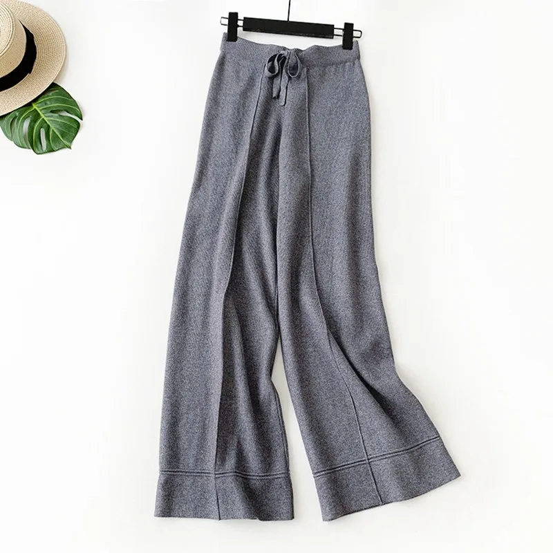 Gray QY864 ONLYSVTER женские вязаные широкие брюки новые толстые теплые модные зимние брюки с высокой талией женские повседневные свободные брюки - Цвет: Gray QY864