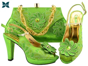

2019 Latest Matching Italian design Shoe and Bag Set Decorated with Rhinestone African Shoes and Matching Bags Party