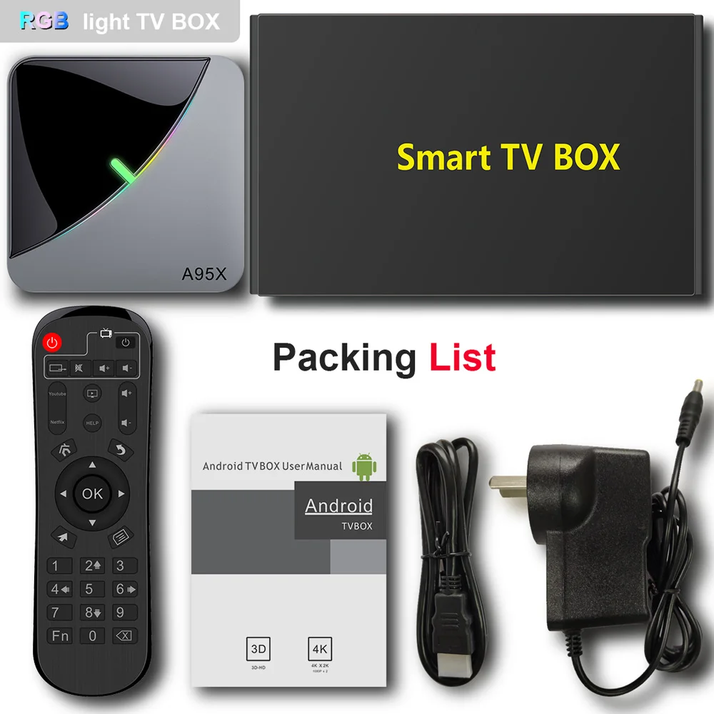 EstgoSZ A95X F3 Air Smart TV Box Android 9.0 Amlogic S905X3 Quad Core Max 4GB 64GB with RGB Light G31 GPU Dual USB Dual WiFi