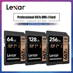 Lexar Профессиональный 667x SDXC UHS-I карт объемом до 100 МБ/с. V30 C10 64 Гб 128 ГБ 256 Гб карта памяти для Full-HD 3D и 4K видео Камера