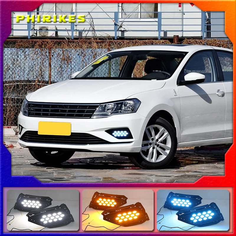 

2PCS LED Daytime Running Light For Volkswagen VW Jetta 2017-2019 Dynamic Yellow Turn Signal Relay 12V Car DRL Lamp