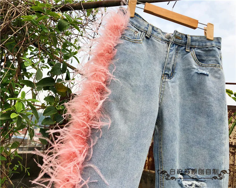 DEAT новые модные женские рваные джинсы с высокой талией с кисточками и мехом в стиле пэчворк женские брюки WH61705L high Street