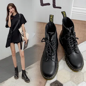

top layer cowhide Martin boots male and female 8-hole English style soft leather short boots female 6-hole genuine