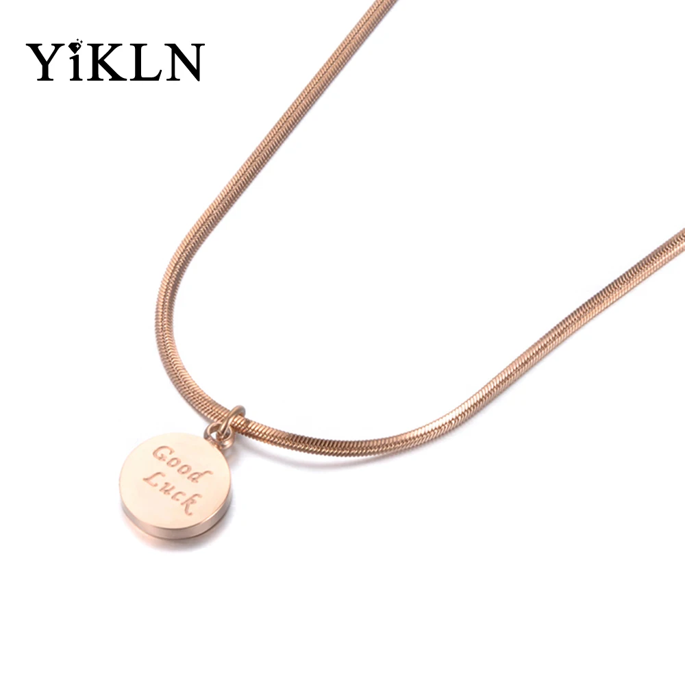 

YiKLN Original Design Rose Gold Good Luck Coin Pendant Necklace Jewelry For Women Simple Disc Charm Choker Necklace YN18237