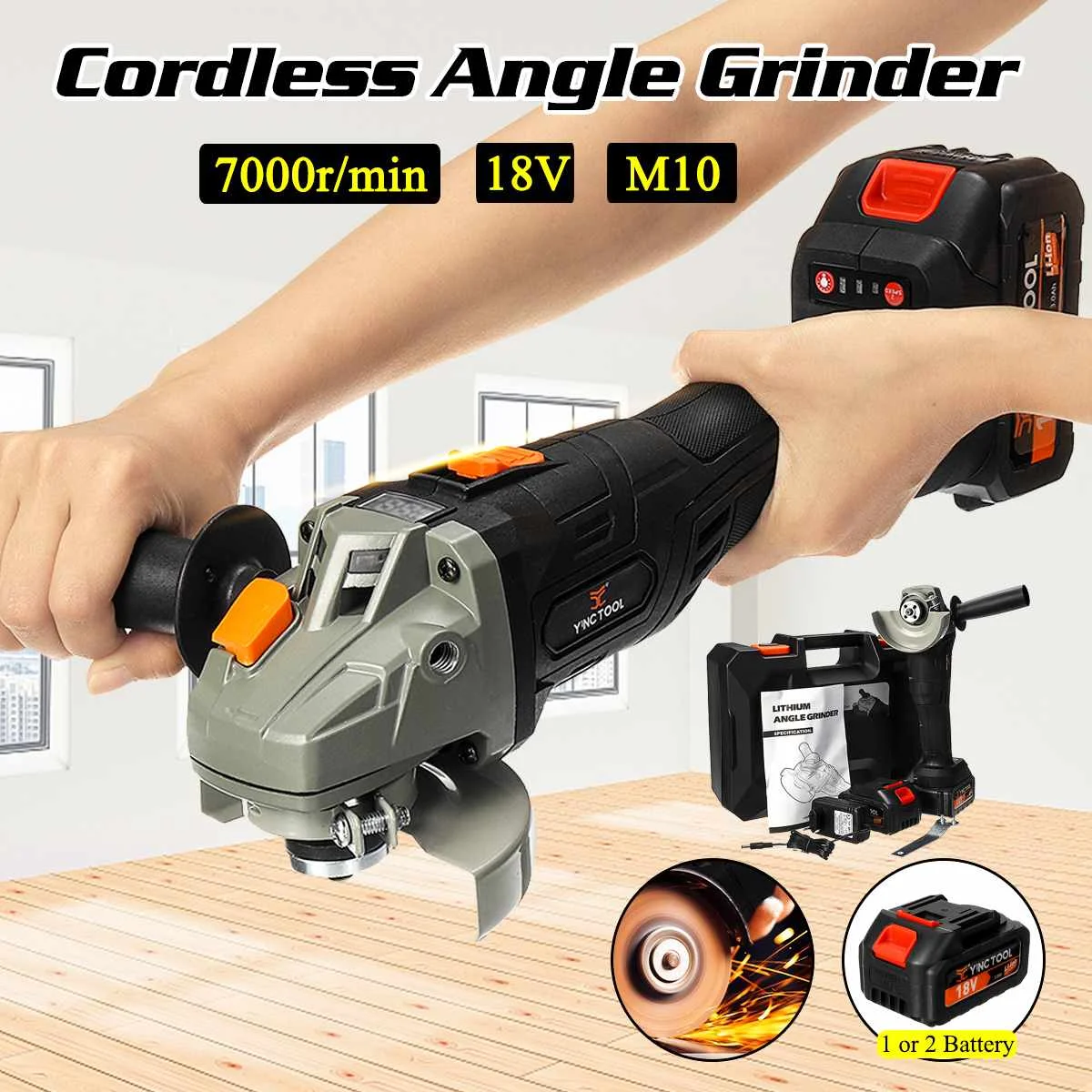 

Cordless Angle Grinder 18V Lithium-Ion M10 Thread Electric Grinding Machine Cutting Grinder Woodworking Metalworking Tools