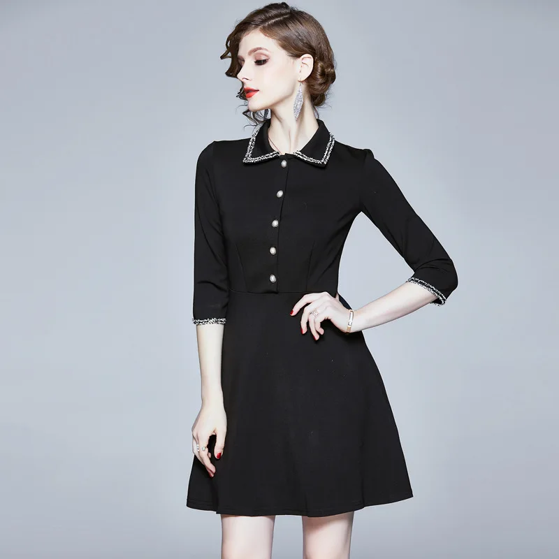 

Dress Europe And America 2020 Spring New Style WOMEN'S Dress Slim Fit Slimming Elegant Hepburn Wind Black Dress Autumn Skirt