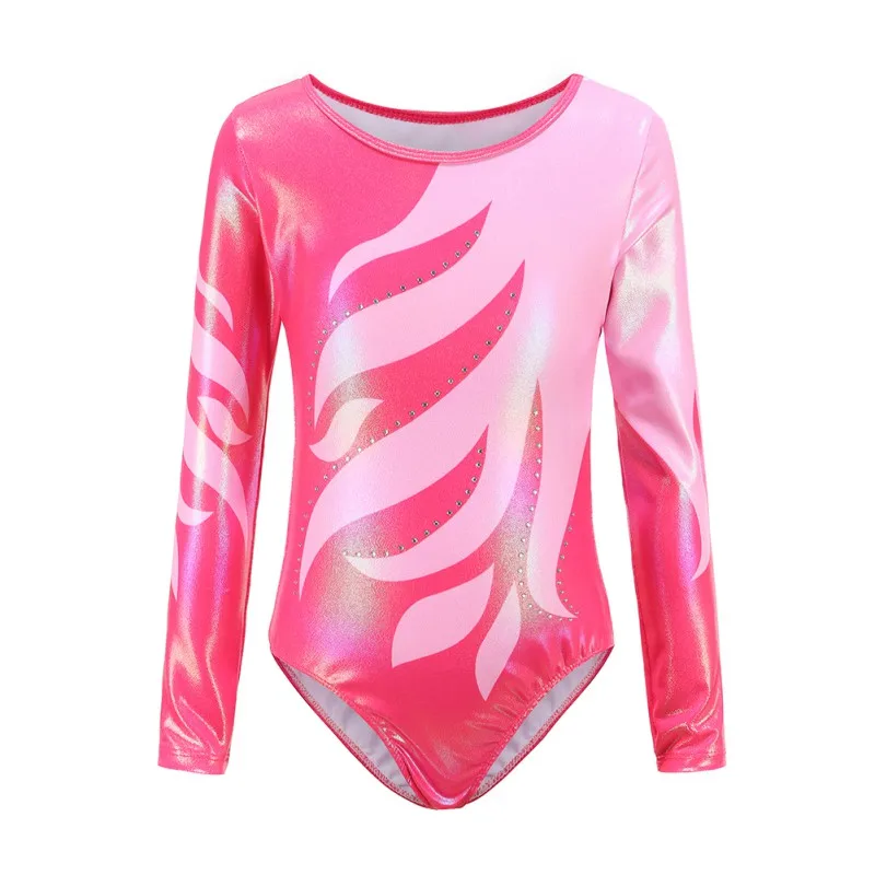 Children Girls Diamante Long Sleeve Ballet Practice Dance Wear Gymnastics Bright Color Body Suits Ballet Clothes