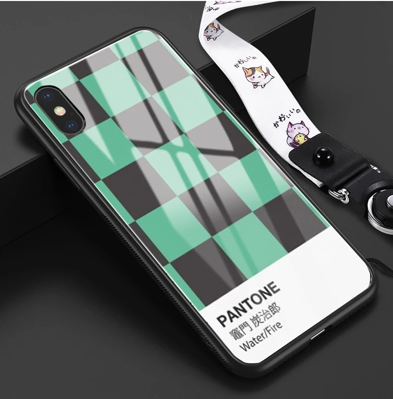 Kamado Nezuko Kimetsu no Yaiba Demon Slayer Pantone Black glass Phone Case For iphone 6/6s 7 7Plus X, XS i11 i11pro - Цвет: 24098