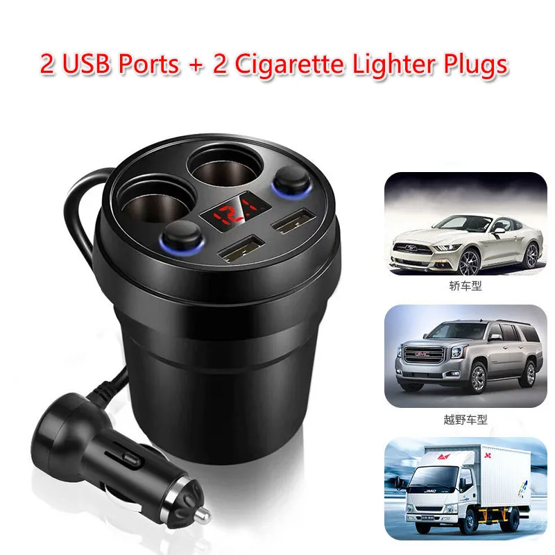 

Car Charger 2 USB DC/5V 3.1A Cup Power Socket Adapter with Voltage LED Display Cigarette Lighter Splitter Mobile Phone Chargers