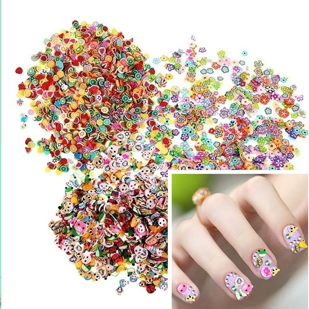 1bag Fruit Animals Fimo Resin Sequin Nail Tips Mixed 3D Colorful Design Glitter Nail Art Rhinestone Slice Decor Manicure Tools
