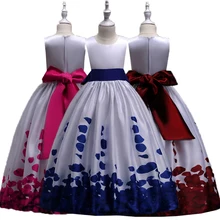 Платье с большим бантом для девочек элегантное платье принцессы без рукавов с принтом vestido infantil/Вечерние платья для девочек вечернее Формальное платье для девочек