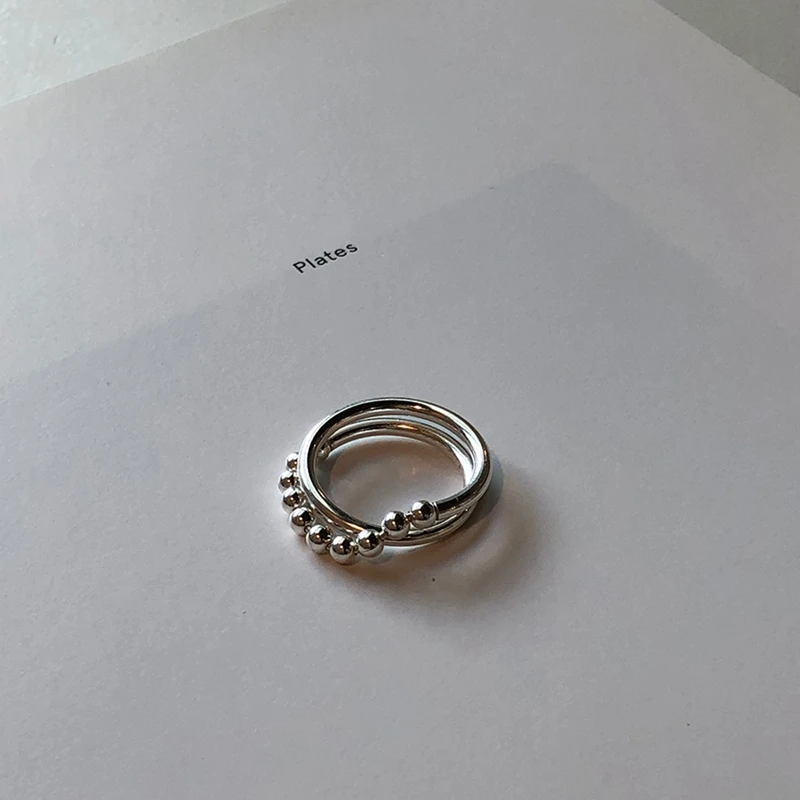 LouLeur Настоящее бусины из стерлингового серебра 925 кольца минималистичные двухслойные INS стильные Открытые Кольца для женщин модные ювелирные изделия подарки